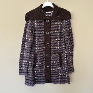 Sleeping on Snow @ Anthropologie Chunky Plaid Sweater Cardigan Women L Pockets